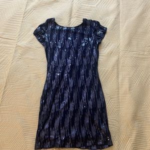 Blue sequence backless dress